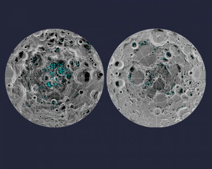 Moon's water could be used on missions Water ice on the moon's south pole (left) and north pole (right) as detected by a NASA instrument. Image: NASA.